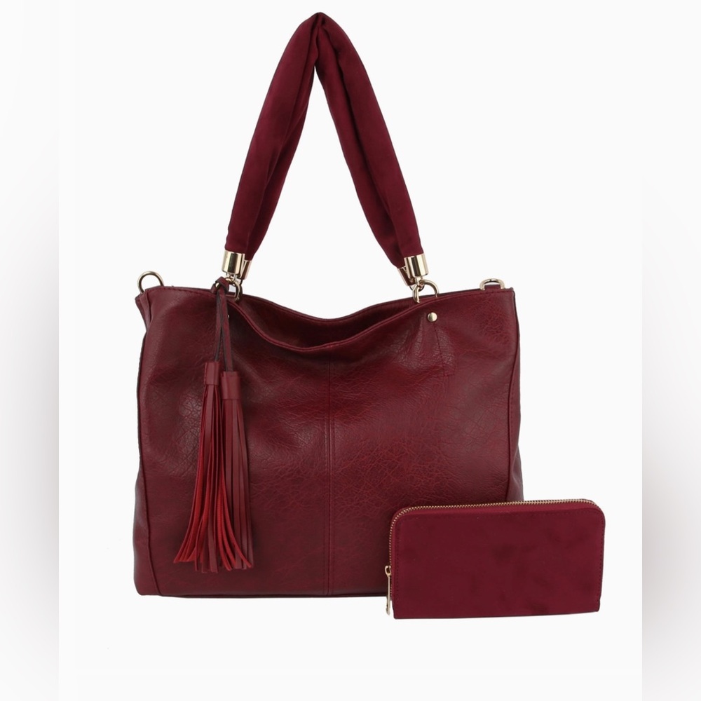 Burgundy vegan leather handbag